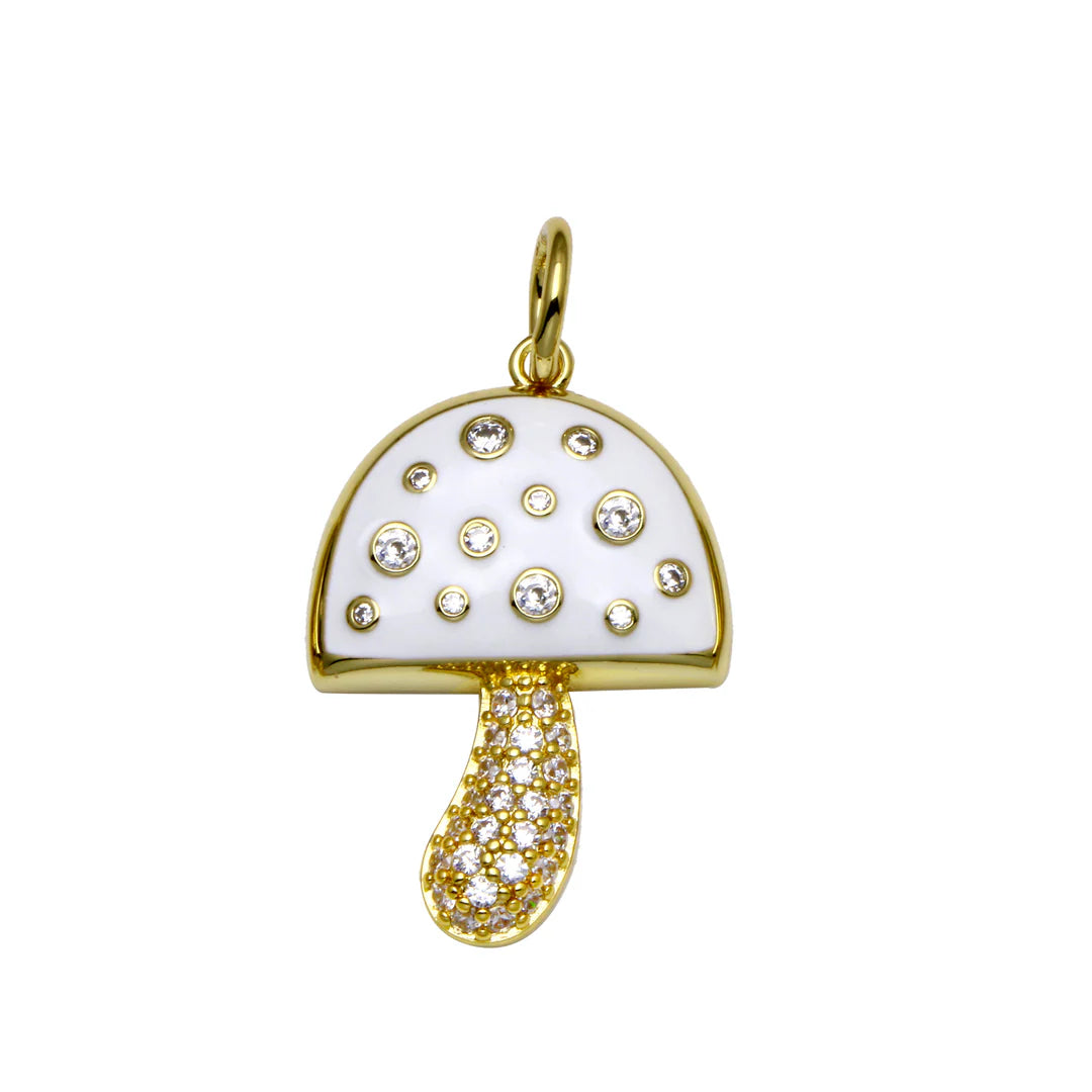 White Enamel & Pave Mushroom Charm