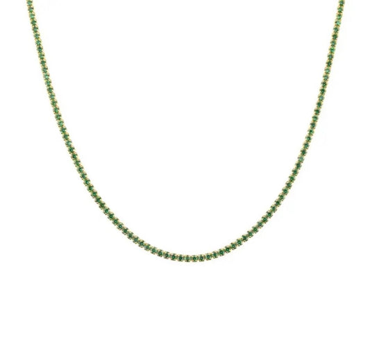 Gold Emerald Mini Tennis Necklace