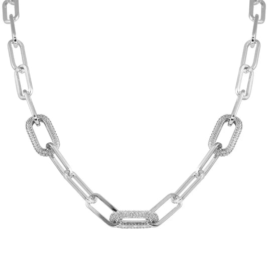 Pave Silver Link Necklace