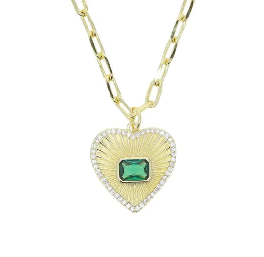 Emerald Heart Pendant Gold Necklace