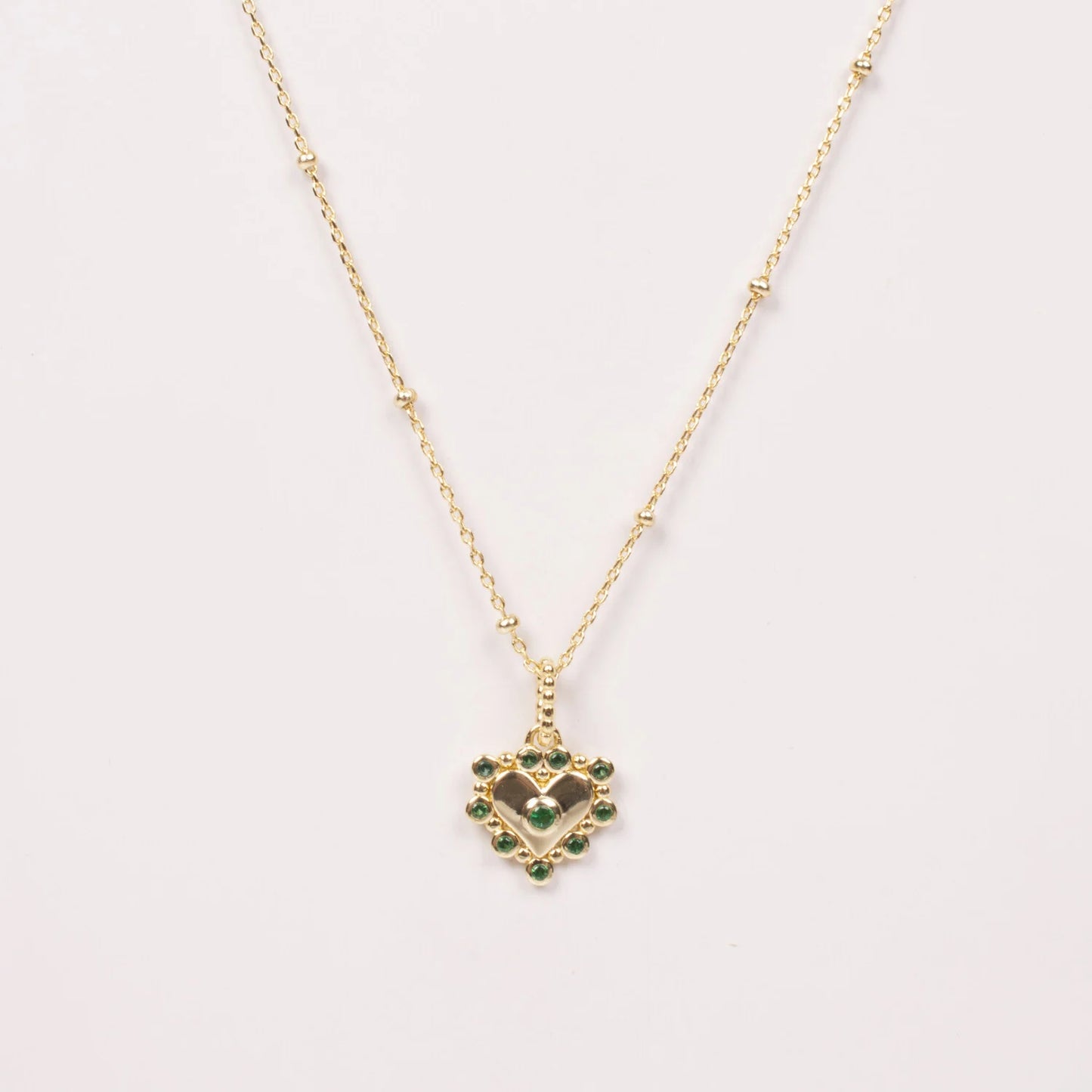 Heart Necklace Green Bezels