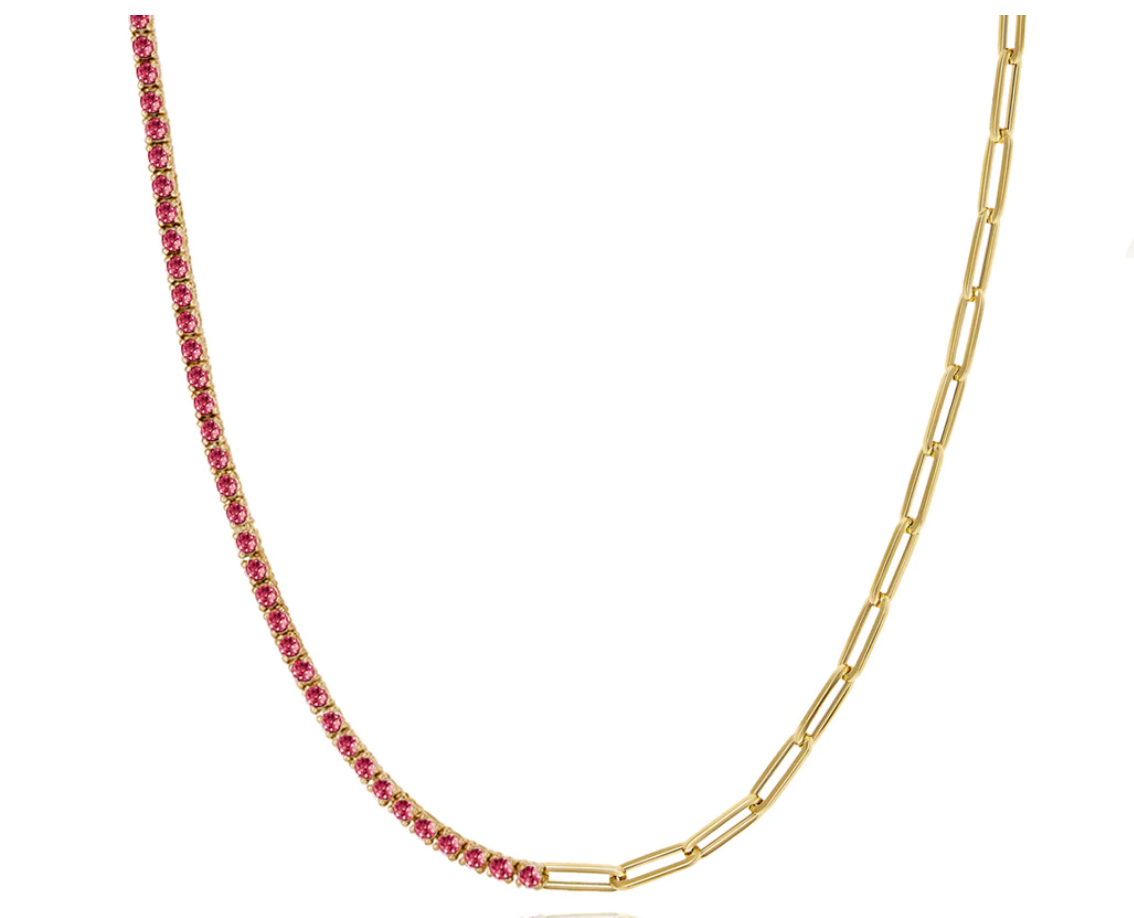 HALF RUBY HALF CHAIN TENNIS NECKLACE