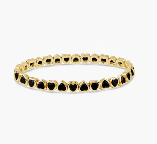 MINI BLACK STRETCHY BEZEL HEART BRACELET