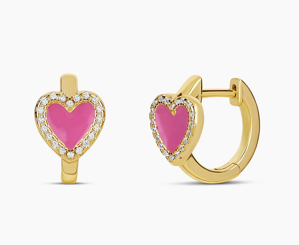 ENAMEL PINK HEART HUGGIES