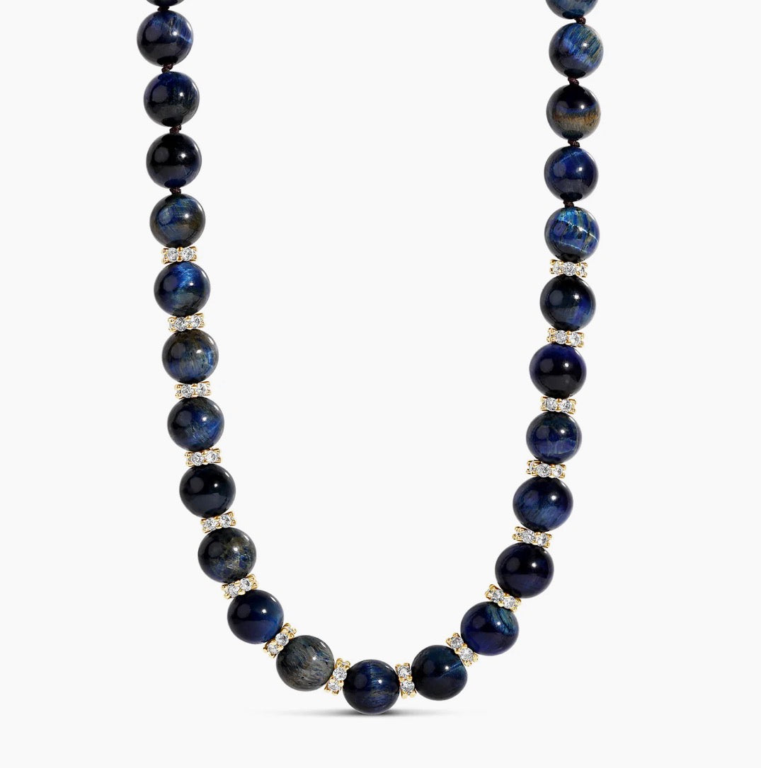 BLUE TIGER EYE BEAD NECKLACE