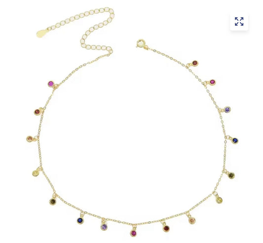 Rainbow Bezel Dangling Gold Necklace