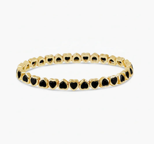 MINI BLACK STRETCHY BEZEL HEART BRACELET