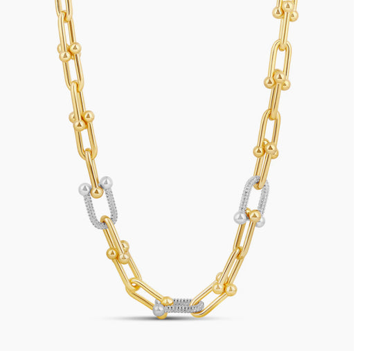TWO TONE U-LINK PAVE CHAIN