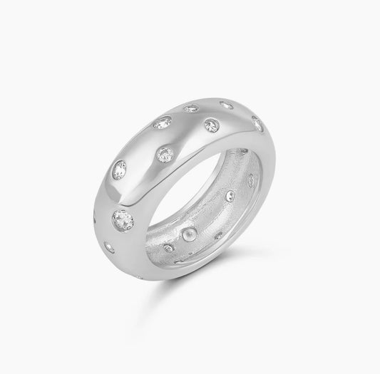 SILVER SCATTER SET DOME RING