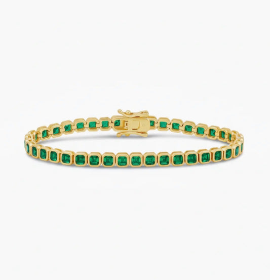 GREEN BEZEL SQUARE TENNIS BRACELET