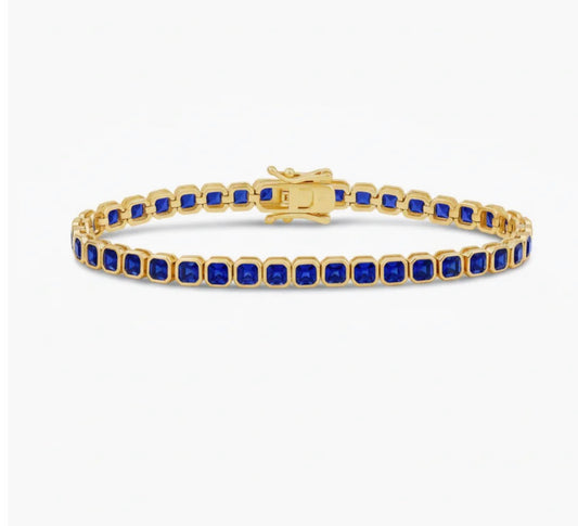 BLUE BEZEL SQUARE TENNIS BRACELET