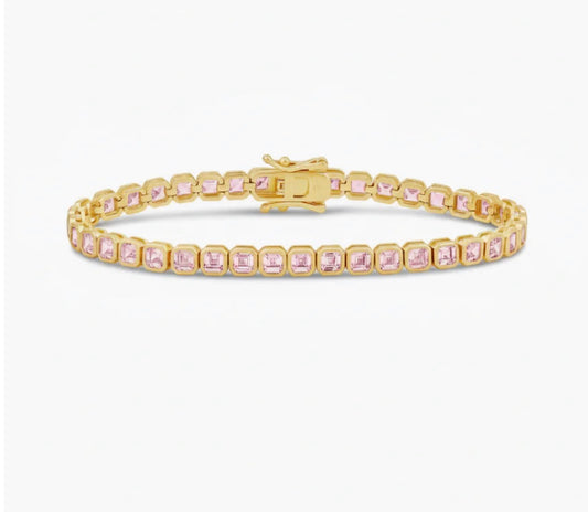 PINK BEZEL SQUARE TENNIS BRACELET