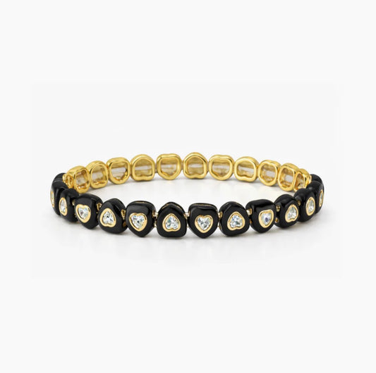 BLACK CANDY HEART STRETCHY BRACELET