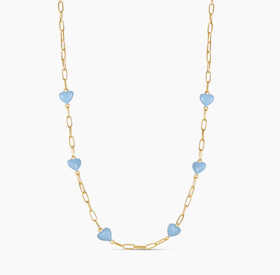 BLUE CANDY HEART LINK NECKLACE