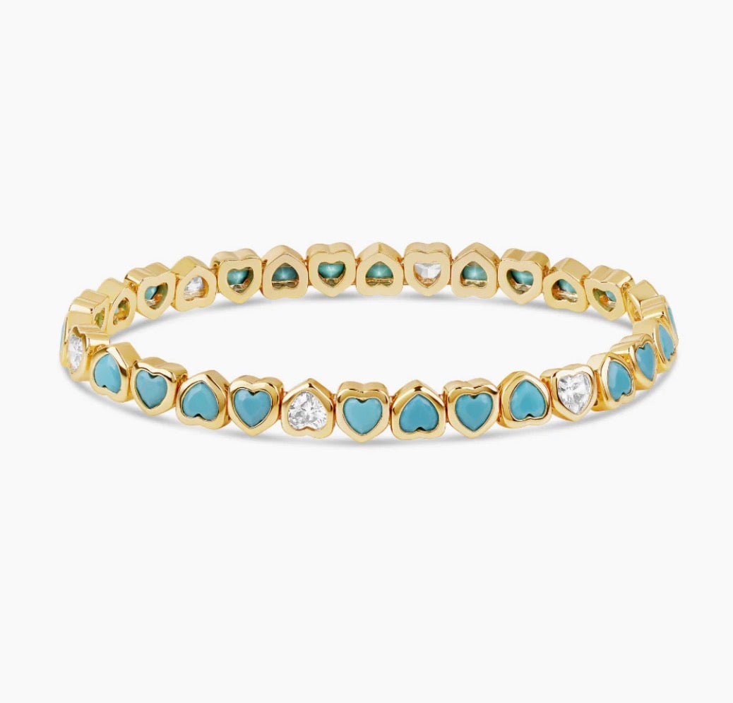 MINI TURQUOISE STRETCHY BEZEL HEART BRACELET