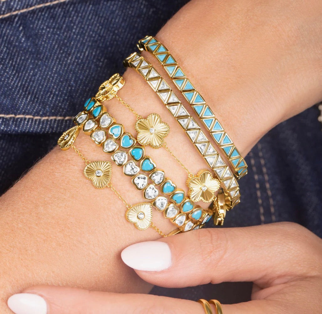 MINI TURQUOISE STRETCHY BEZEL HEART BRACELET