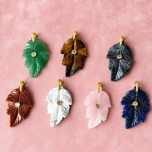 Leaf Natural Gemstone Charm
