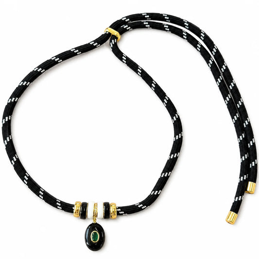 Black Boho Stone Cord Necklace