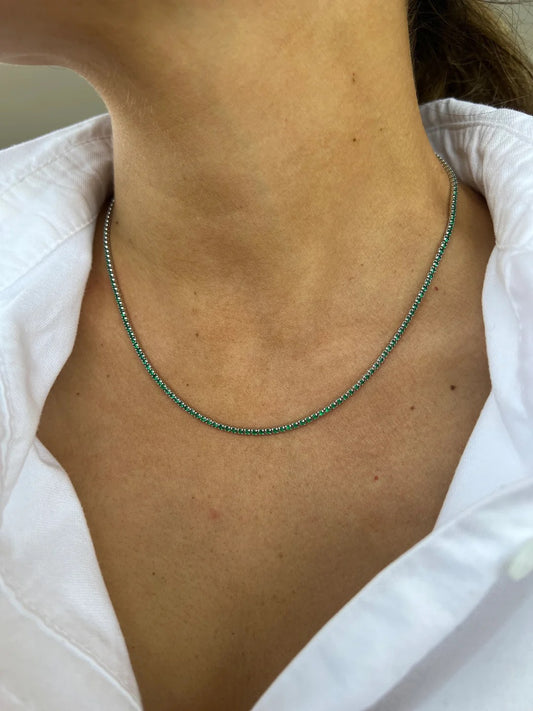 SKINNY EMERALD TENNIS NECKLACE