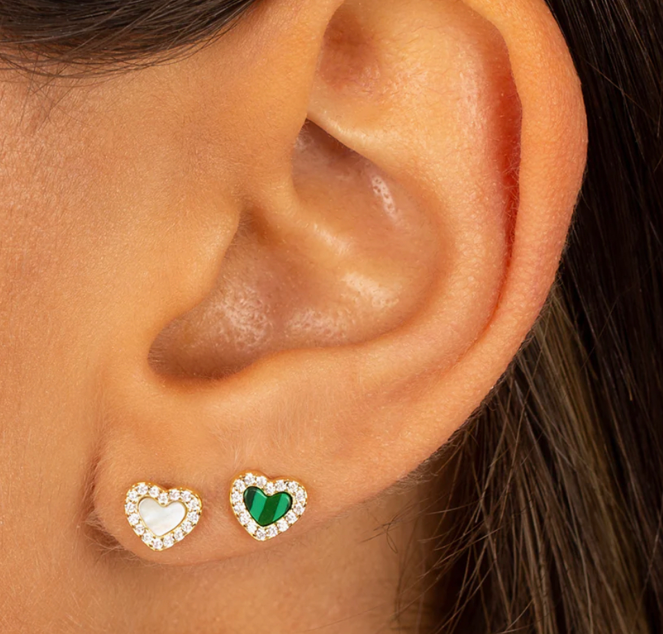 TINY COLORED HEART STUD EARRINGS