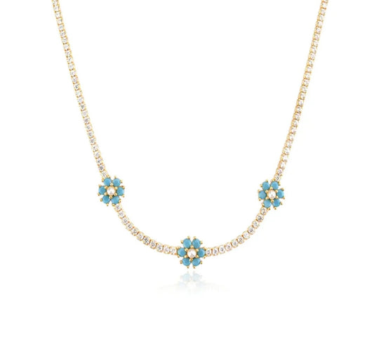 TURQUOISE FLOWER TENNIS NECKLACE